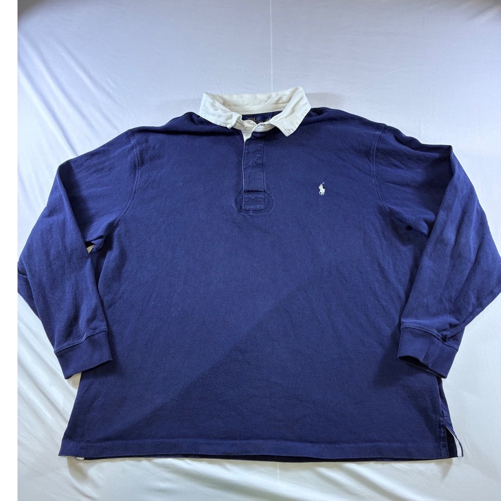 Polo Ralph Lauren Men 3XB Navy Blue Long Sleeve Rugby Shirt Big Tall
